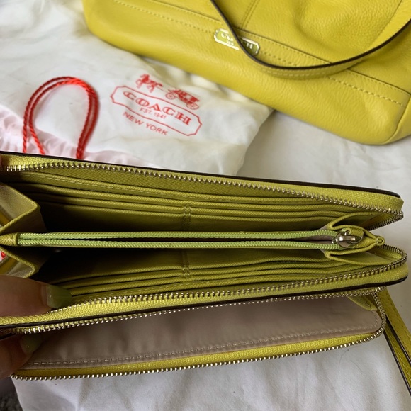 Coach Leather Large Tote Bag Wallet Umbrella Set In Bright Yellow